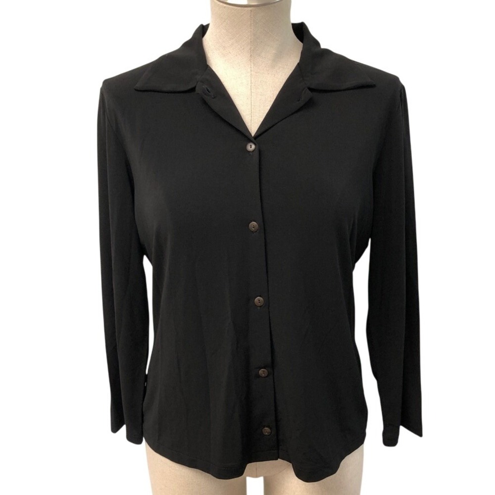 Vince Button Down Womens Medium Black Long Sleeve Viscose Blend Classic Career